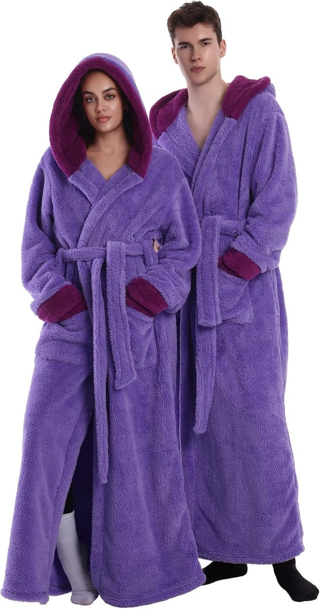 Badjas met Hoed, Zacht Flanel Materiaal, Een Maat voor Mannen en Vrouwen, Kan Worden Geschenkt Aan een Geliefde Ouder Object of Vriend(Purple)
