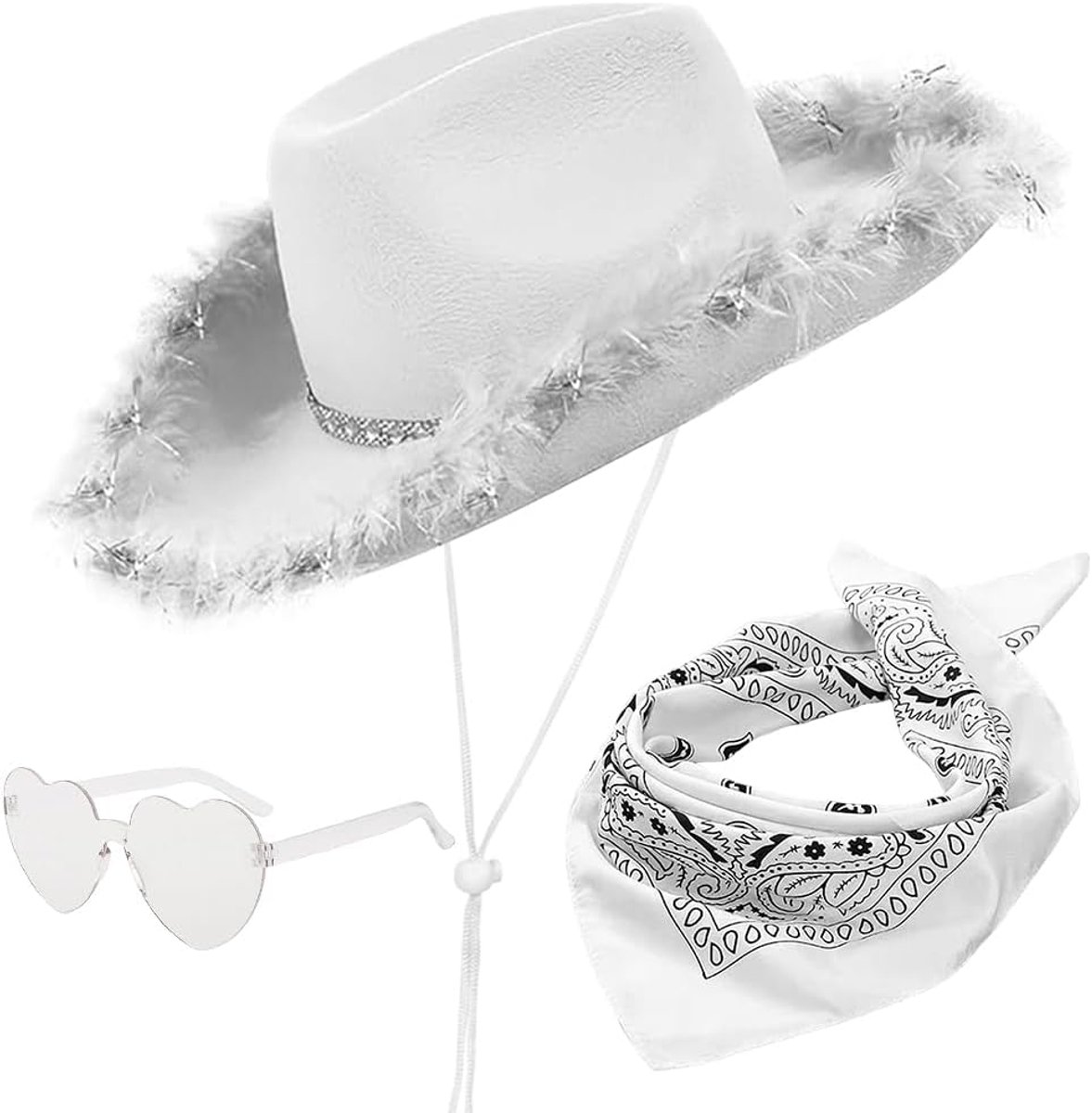 Cowboyhoed set met pentagram zonnebril en vierkante sjaal kostuumaccessoires multifunctioneel voor Halloween vrijgezellenfeest zwart5
