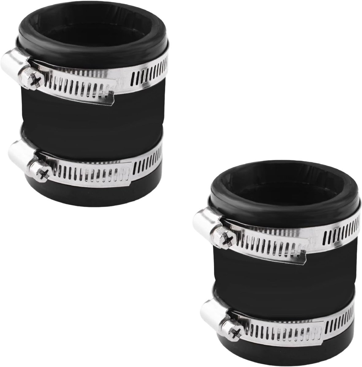 PVC Pijpkoppeling Connector Vervanging 2 Stks Zwart Rubber Pijp Connector Fittingen met Roestvrij Stalen Klemmen voor 1-0,5 inch Pijp (Binnendiameter 50mm/1,97in)