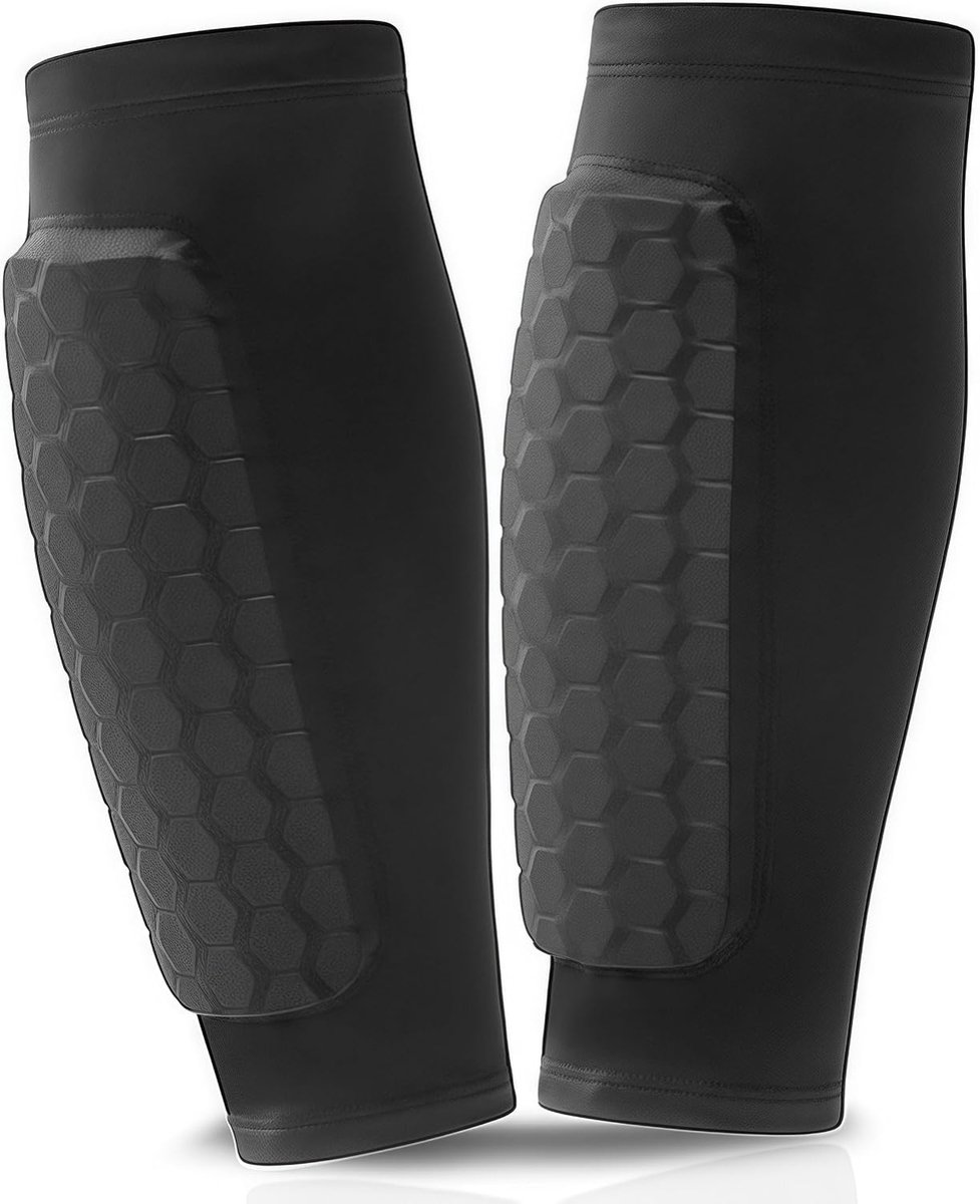 Scheenbeschermers Set - Honingraat Compressie Beenbeschermers & Anti-Slip Sokken (Zwart) - Complete Bescherming voor Kinderen