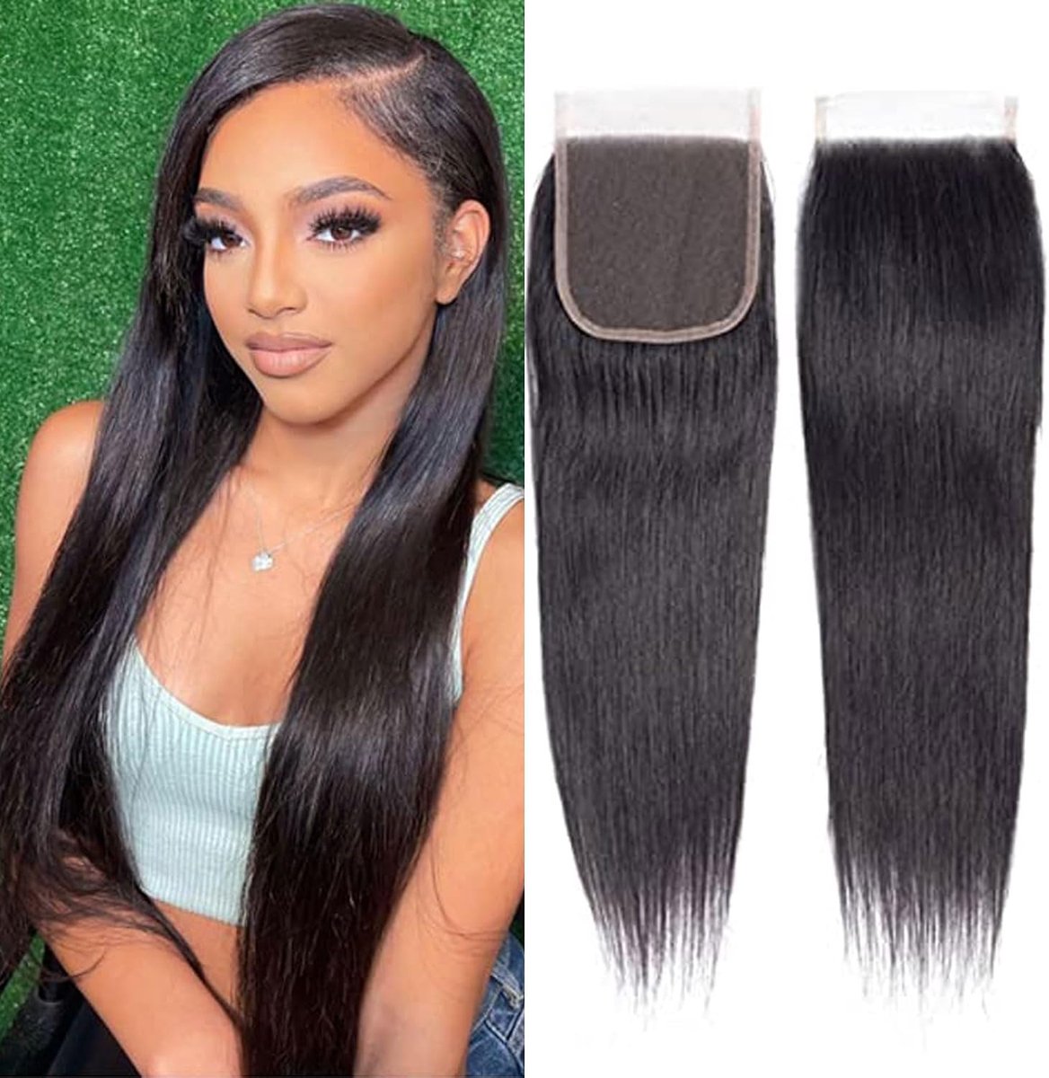 4x4 Transparent Lace Closure Human Hair 10 Inch Straight Brazilian Virgin with Baby Hair Sew in Natural Hairline Part Soft for Black Women