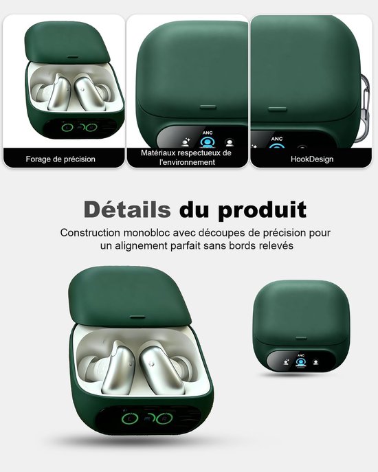 Beschermhoes voor Soundcore Liberty 5 Pro van vloeibare siliconen, schokbestendig, ultradun, krasbestendig, met karabijnhaak, compatibel met draadloos opladen, groen — afbeelding 2