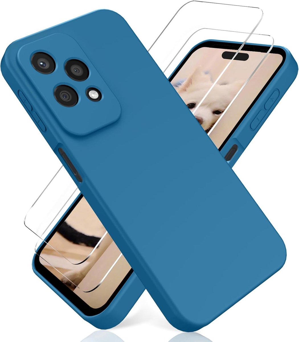 Compatibel met Honor 200 Lite + [2-Pack] Screen Protector Beschermfolie Van Tempered Glass, Hoesje Lichtgewicht Vloeibaar Siliconen - Roze