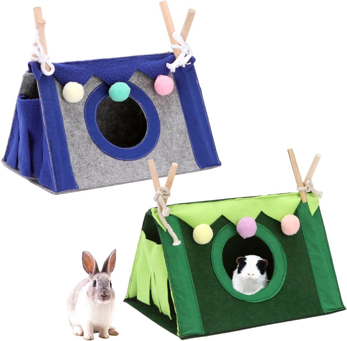 2 stuks bed voor cavia's, opvouwbaar, wasbaar voor dwergkonijnen, hamsters, chinchilla's, fretten, groen, blauw
