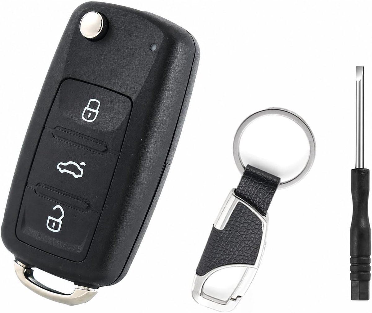 Behuizing Compatibel met VW Golf 6 3 Knoppen Opvouwbaar met Schroevendraaier en Sleutelhanger Autosleutel Behuizing Vervanging voor Polo Passat Tiguan Seat Skoda