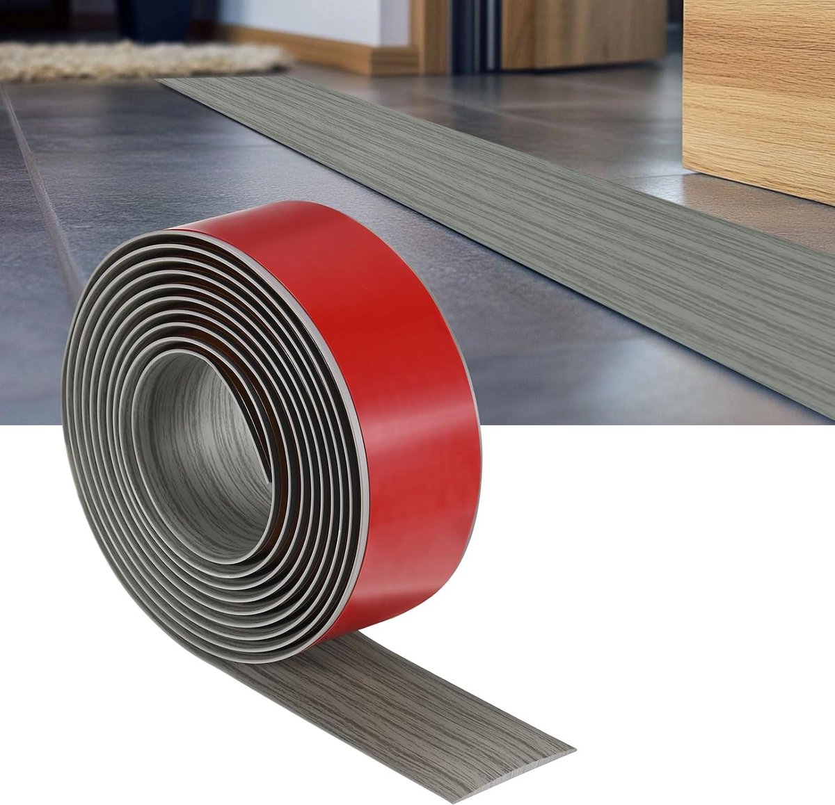 Zelfklevende overgangsstrip voor vloeren, 25 x 5 cm, pvc, gelamineerd, plat, voor het verbinden van vloergaten, tapijt, tegels, deuren [grijze houtnerf]