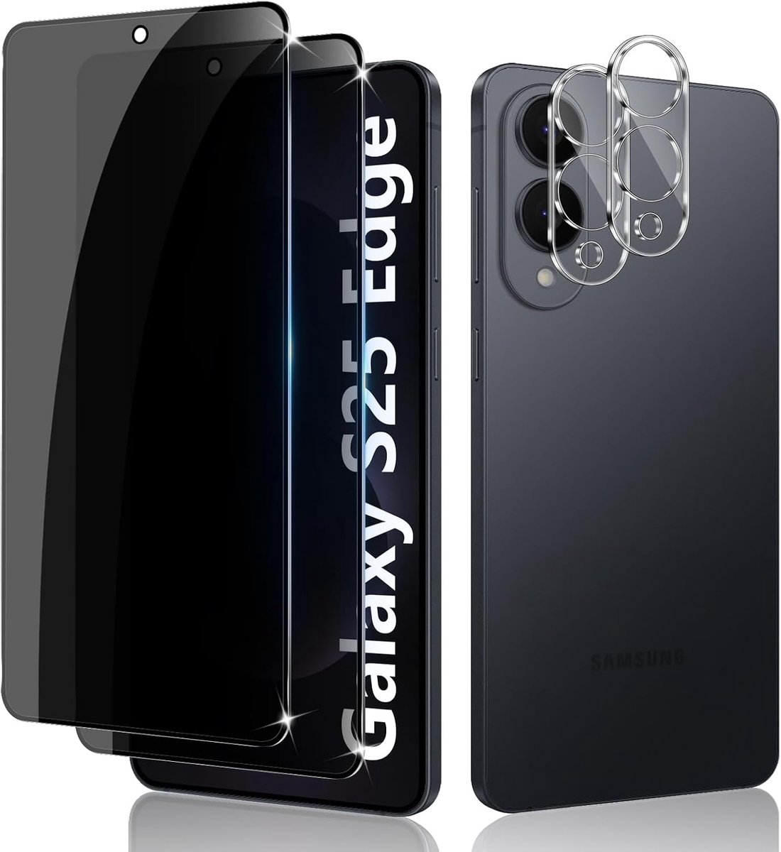 Screen Protector for Samsung Galaxy S25 Edge, [2+2Pcs] Privacy Tempered Glass & Camera Film, Scratch Resistant HD Hardness 9H Anti Spy Screen Protector