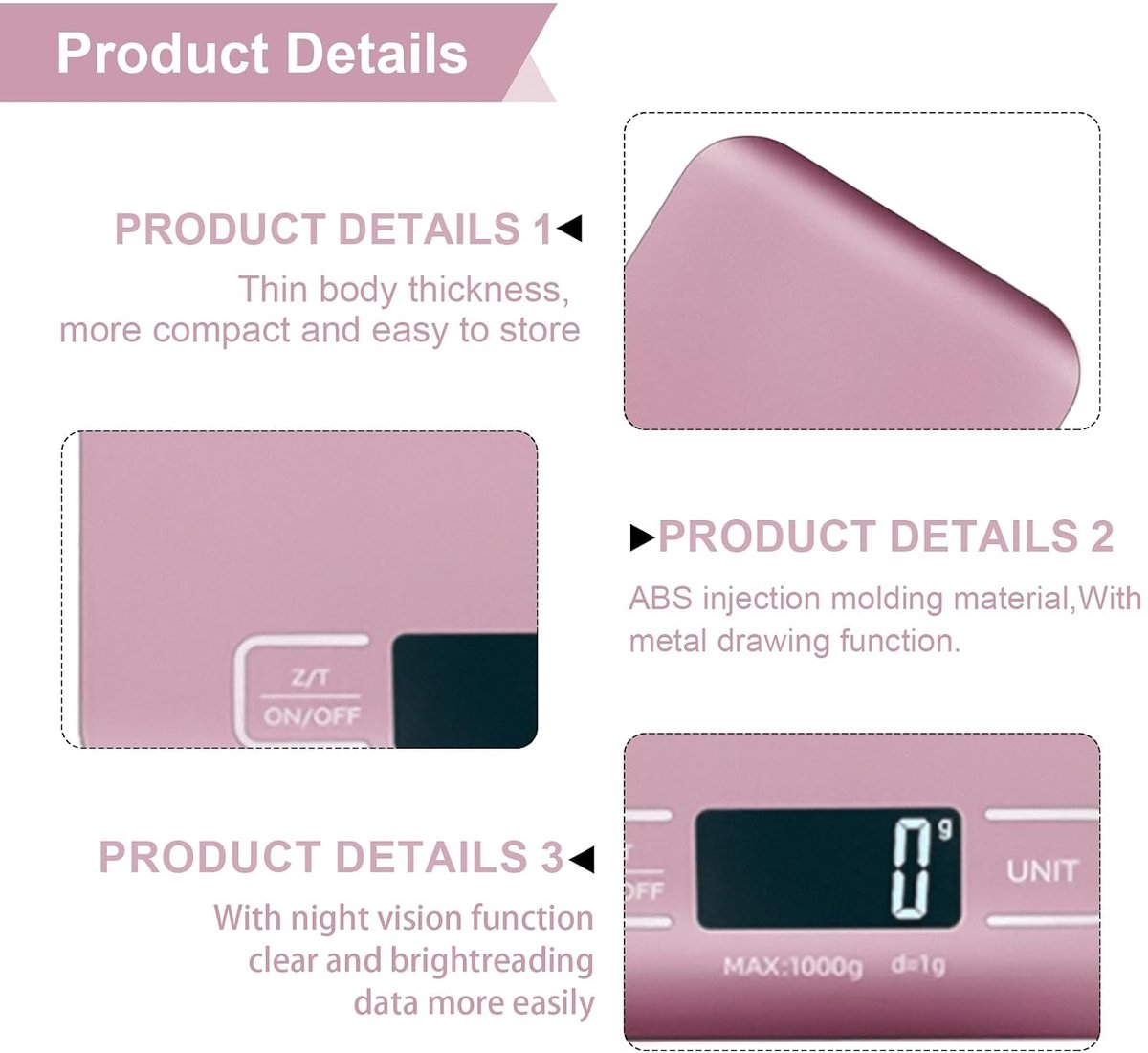 Digitale keukenweegschaal, 10 kg/1 g, USB-oplaadbaar, met lcd-display en tarafunctie, multifunctionele professionele keukenweegschaal met oplaadkabel (roségoud)