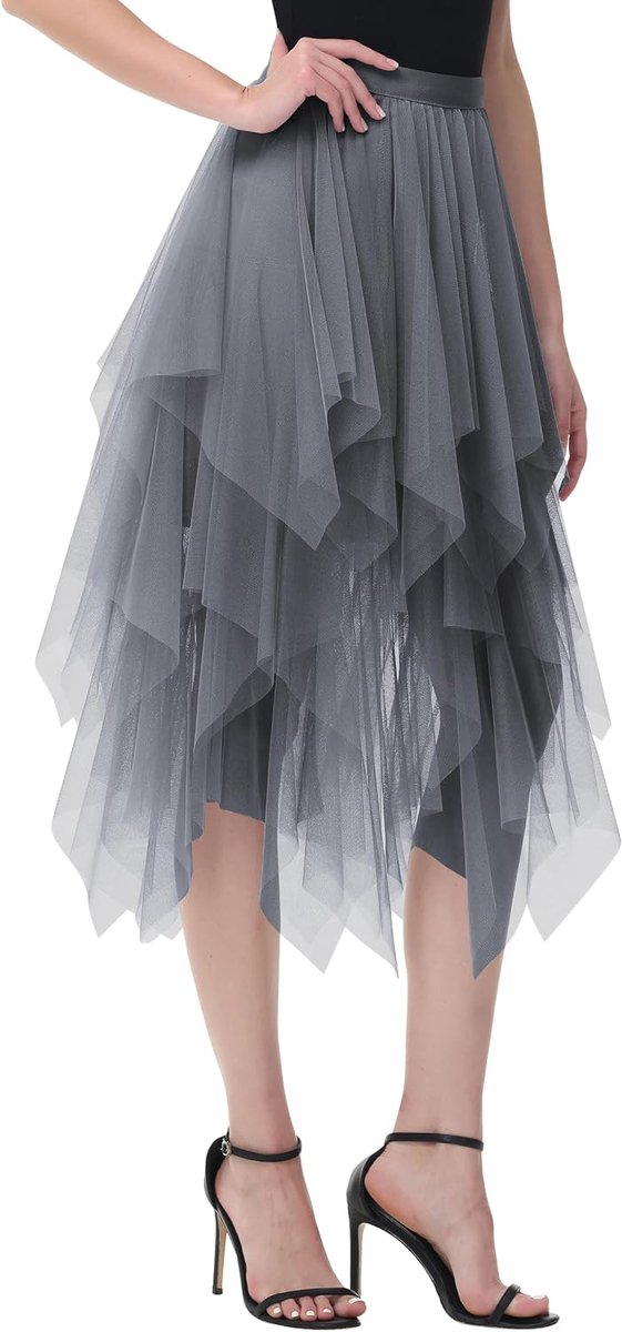 rok voor dames, hoge laag, gelaagde plooirok, midirok, asymmetrisch, carnavalsrok, elegant, zacht, knielang, puffy fee rok