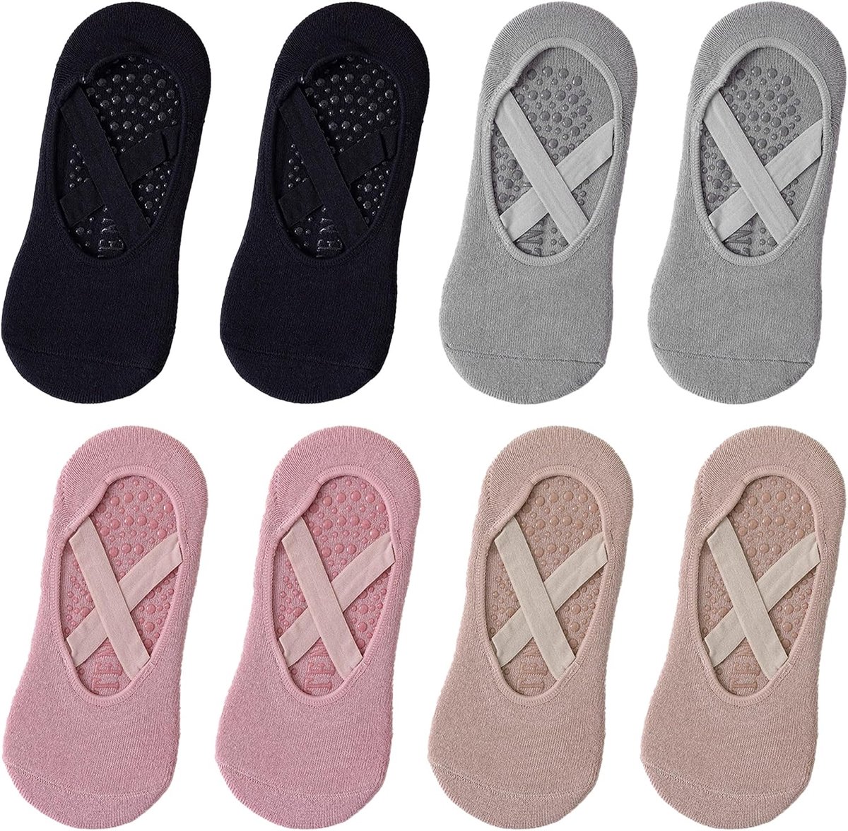 Sokken Vrouwen, 4 Paren met Siliconen Zool voor Yoga, Barre, Ballet en Fitness