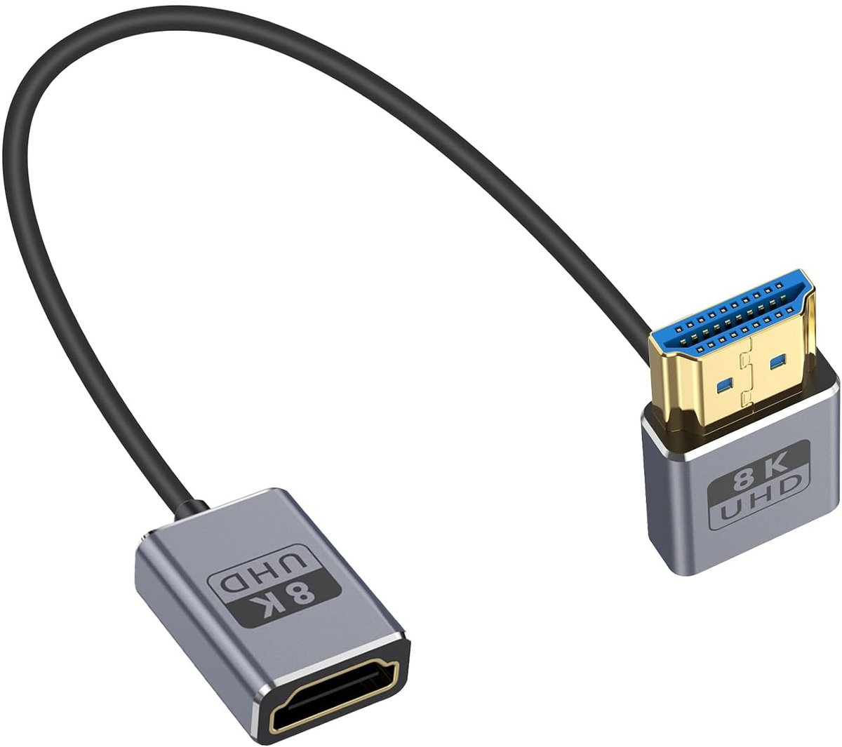 8K 90 graden HDMI-verlengkabel 1FT/30 cm, neerwaartse HDMI mannelijk naar vrouwelijk adapter, hoge snelheid 48 Gbps bandbreedte, compatibel met PS5, Xbox One, monitor
