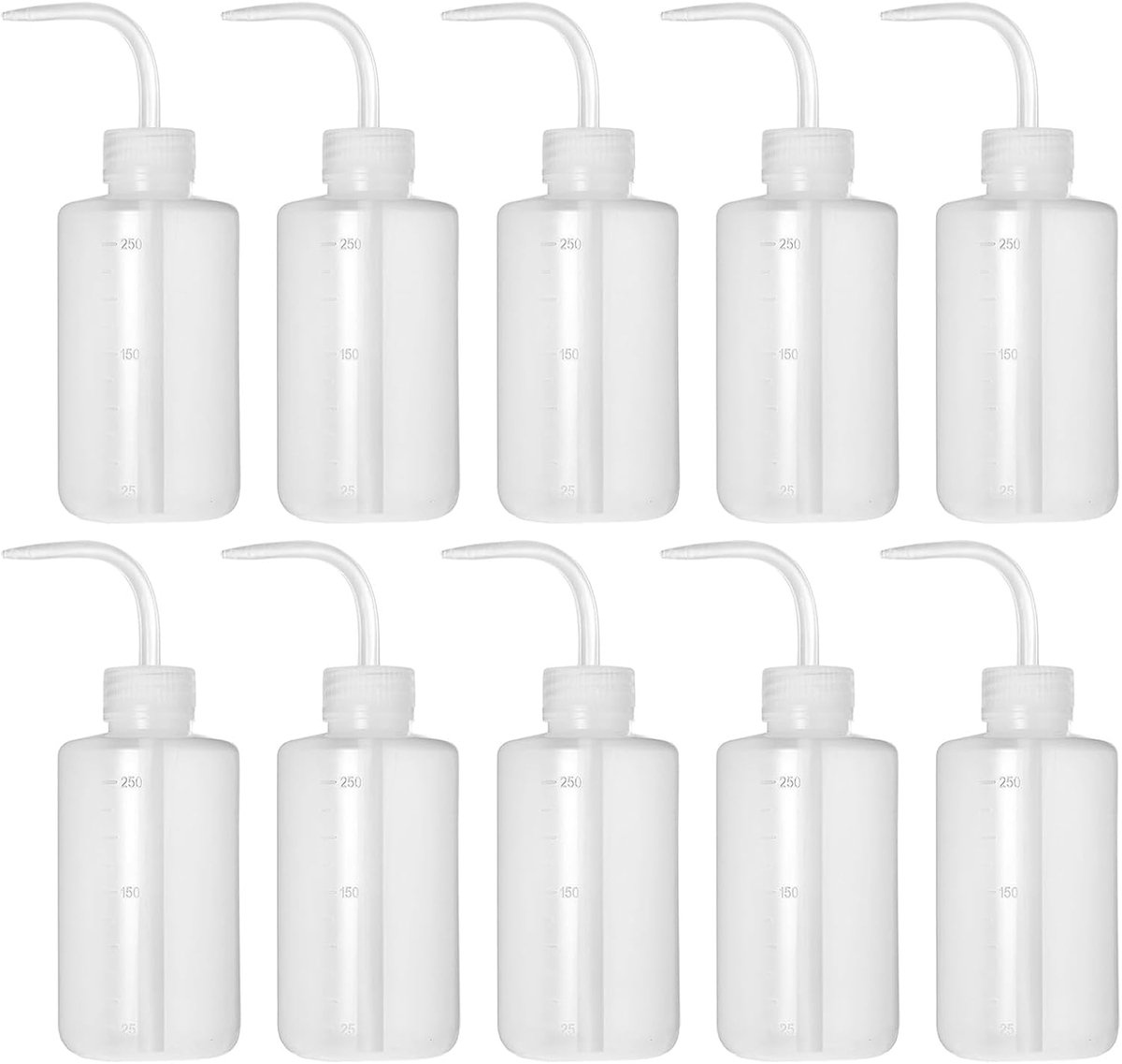 10 stuks wasflessen, 250 ml, knijpfles, spuitfles, wasfles met slang en schaaletiketten, kunststof knijpfles, klein, voor vetplanten, irrigatie, laboratoriumgebruik