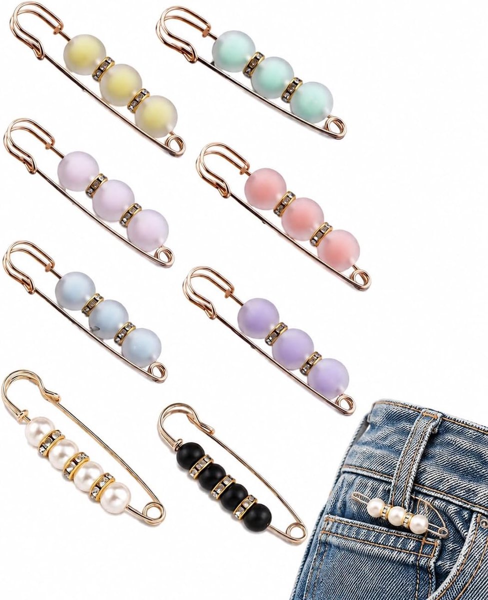 Parelbroche voor kleding, 8 stuks 5,5 cm, broekverkleining en halslijn - veiligheidsspelden met parels voor dames, blouses, rokken