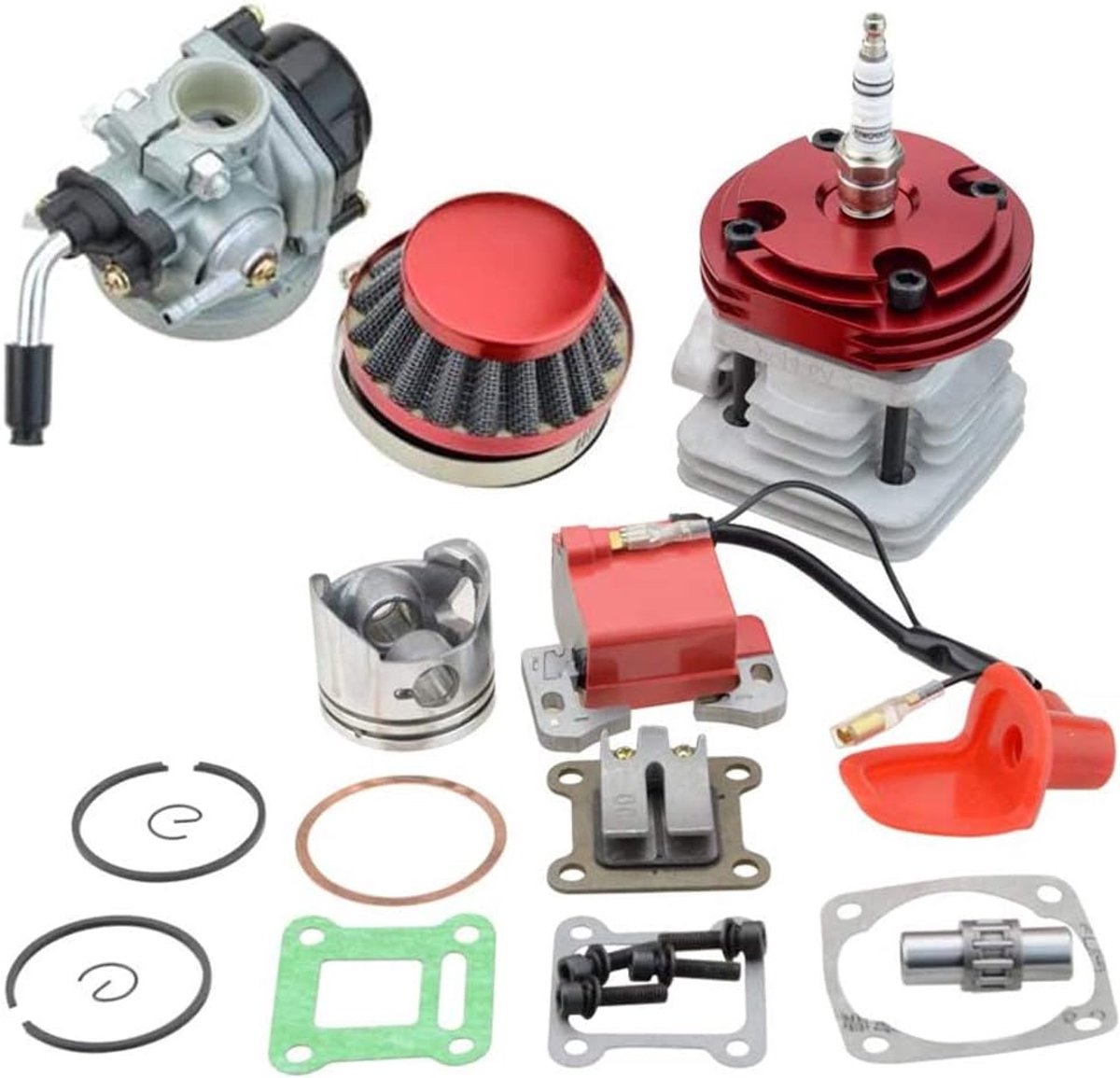 Luchtfilter Bobine Set 44mm Cilinder Grote Boring 53cc 54cc Bougie Top Kit van Zuiger Compatibel met 47cc 49cc 2-takt motor Pocket Bike Mini Cacing Bike