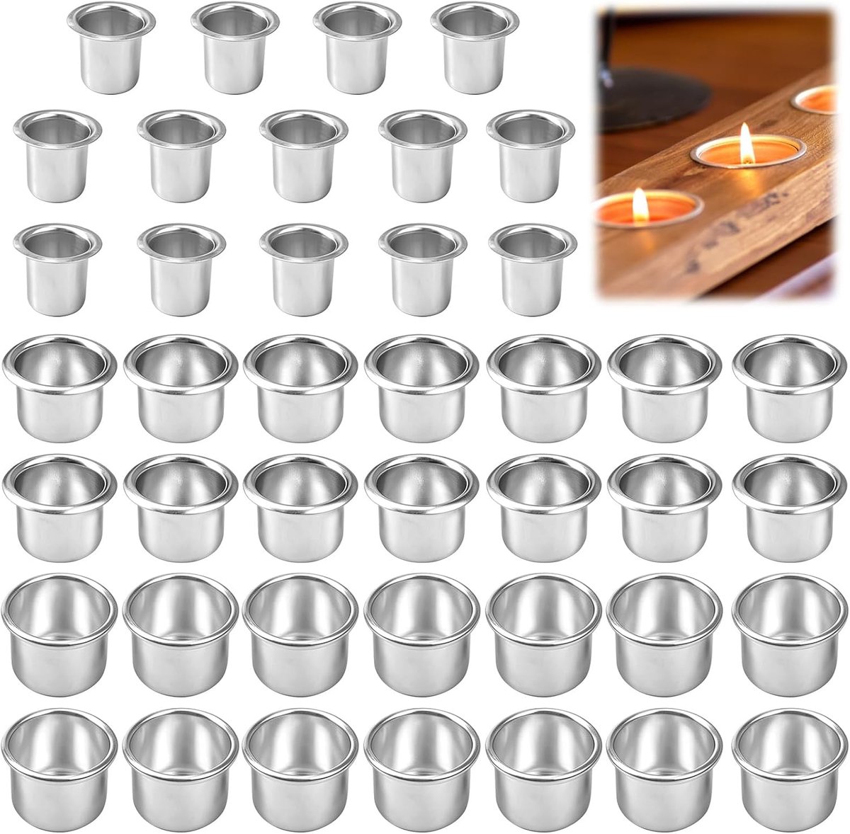 42 stuks 3 maten mini metalen kandelaars, zilveren aluminium kandelaar, creatieve kandelaars voor doe-het-zelf kaarsen maken, verjaardag, Thanksgiving, Valentijnsdag, kerstdecoratie