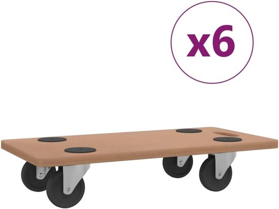 Set van 6 rolplanken, 57,5 x 29 cm, houtmateriaal, meubelroller, transportwagen, belastbaar tot 250 kg, met anti-slip pads voor verhuizing en werkplaats — afbeelding 2