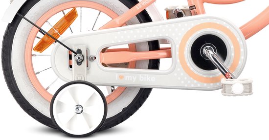 Heart Bike Fiets voor een meisje van 2 tot 4 jaar, 12 inch Abrikoos, met fietsbel, zijwieltjes, duwstang en stuurmandje van Lombardo — afbeelding 2