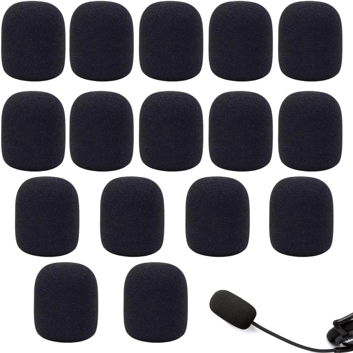 16 stuks reservemicrofoons en sponsafdekking voor mini-beugel, ideaal voor onderwijs, podiumoptredens en vergaderingen, schuimverpakking met popfilter, zwart