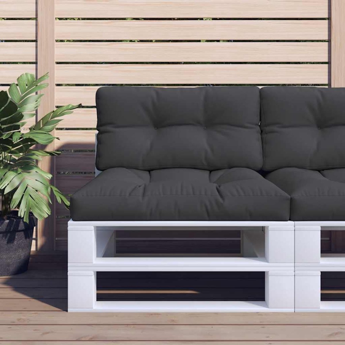 2-delig, zwart, outdoor waterdicht zitkussen van polyester met holle vezelvulling voor tuinmeubelen, palletmeubels en bank
