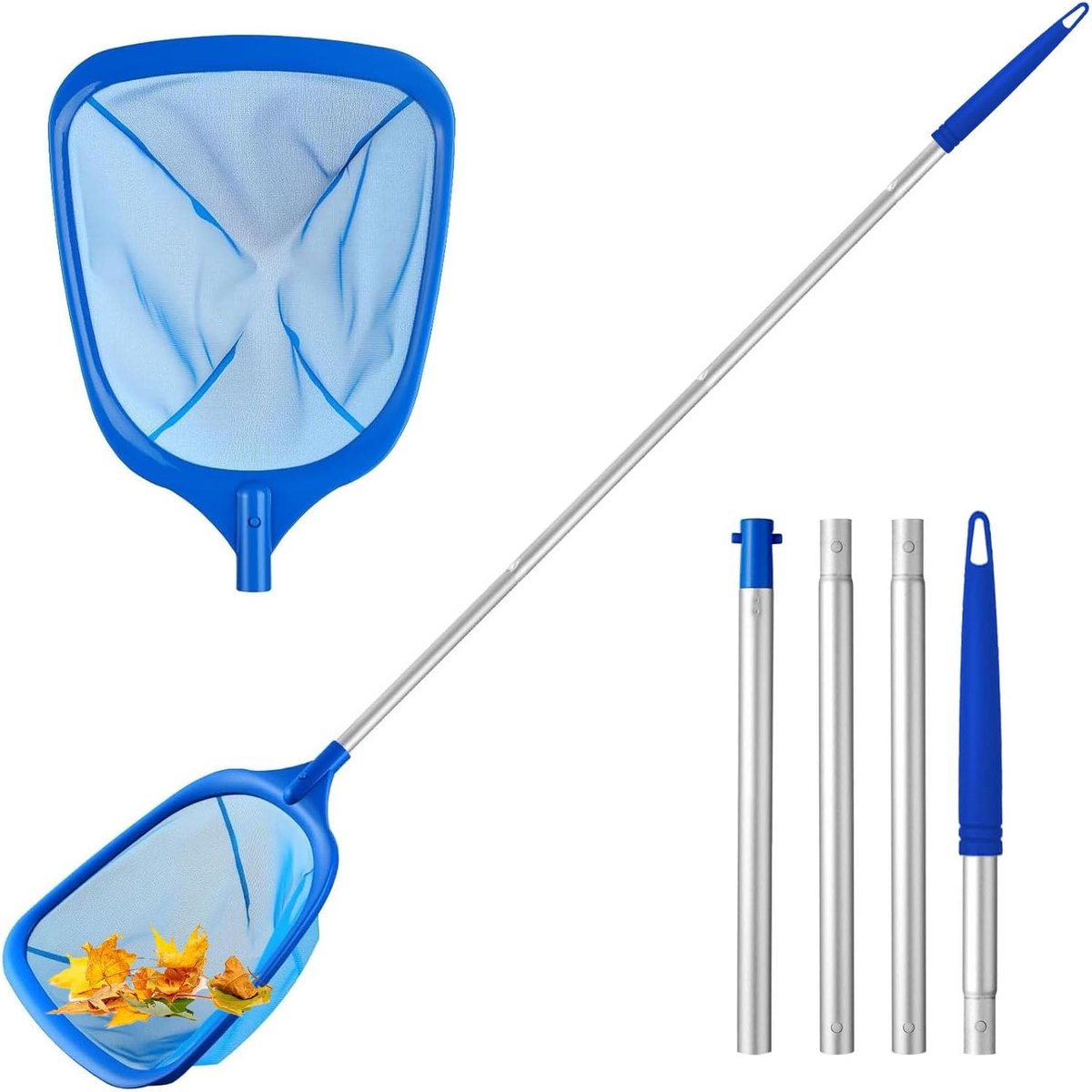 Zwembadnet met telescoopsteel, afneembare steel, fijnmazig net, handschepnet voor zwembad, vijver, zwembad, robuust schepnet voor efficiënte reiniging (146 cm)