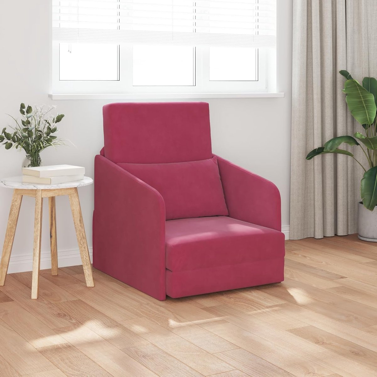 2-in-1, wijnrood, 65 x 80 x 83 cm, fluweel, slaapbank, logeerbed met verstelbare armleuningen en vlekbestendige polyesterstof voor compacte woonruimtes