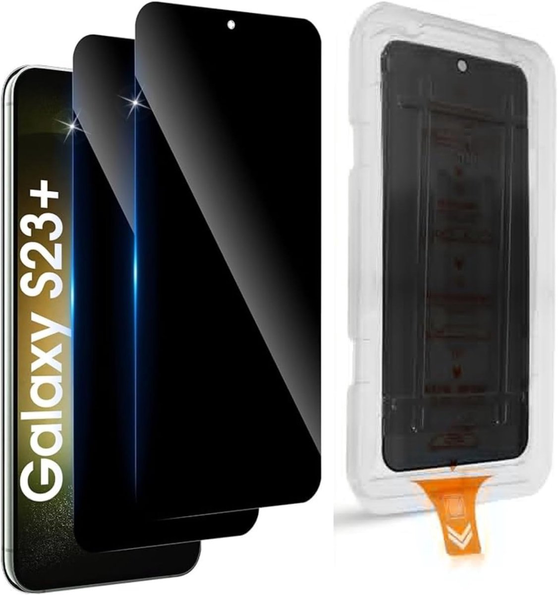 Screen Protector voor Samsung Galaxy S23 PLUS, gehard glas, [automatische installatie], 2 stuks, 9H hardheid, anti-spionage privacyfolie