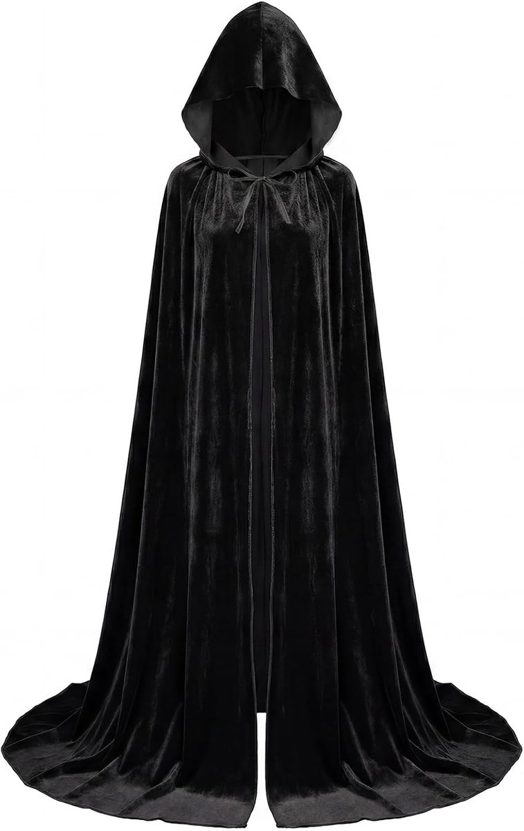 Fluwelen cape met capuchon, heksenkostuum voor Halloween, renaissance, middeleeuwen en themafeesten voor volwassenen