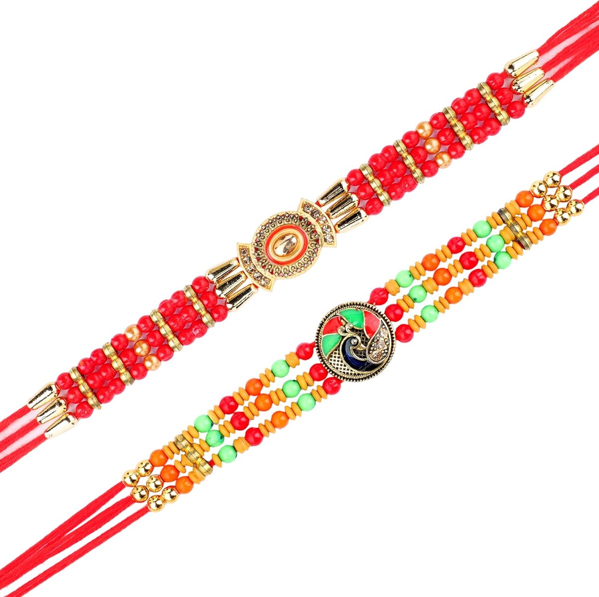 Set van 2 Rakhi armbanden voor Broer Rakhi Draadarmbanden voor Bhai Bhabhi Bhaiya Veera Raksha Bandhan Rakhi Set Dora armbanden met geschenkverpakking voor broer zus, Indiase traditionele Raksha
