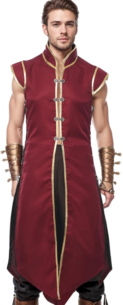 Vikingvest voor heren, renaissance, mouwloos, tuniek, tops, vintage, lang vest, ridder cosplay kostuum