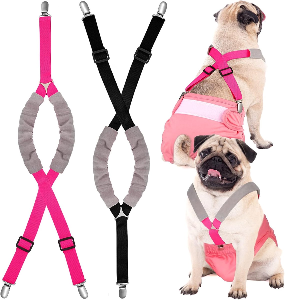 2 stuks hondenluierbretels buikbanden hondenharnas houden luier op uw hond voor kleine, middelgrote en grote honden (zwart, roze, medium), multi