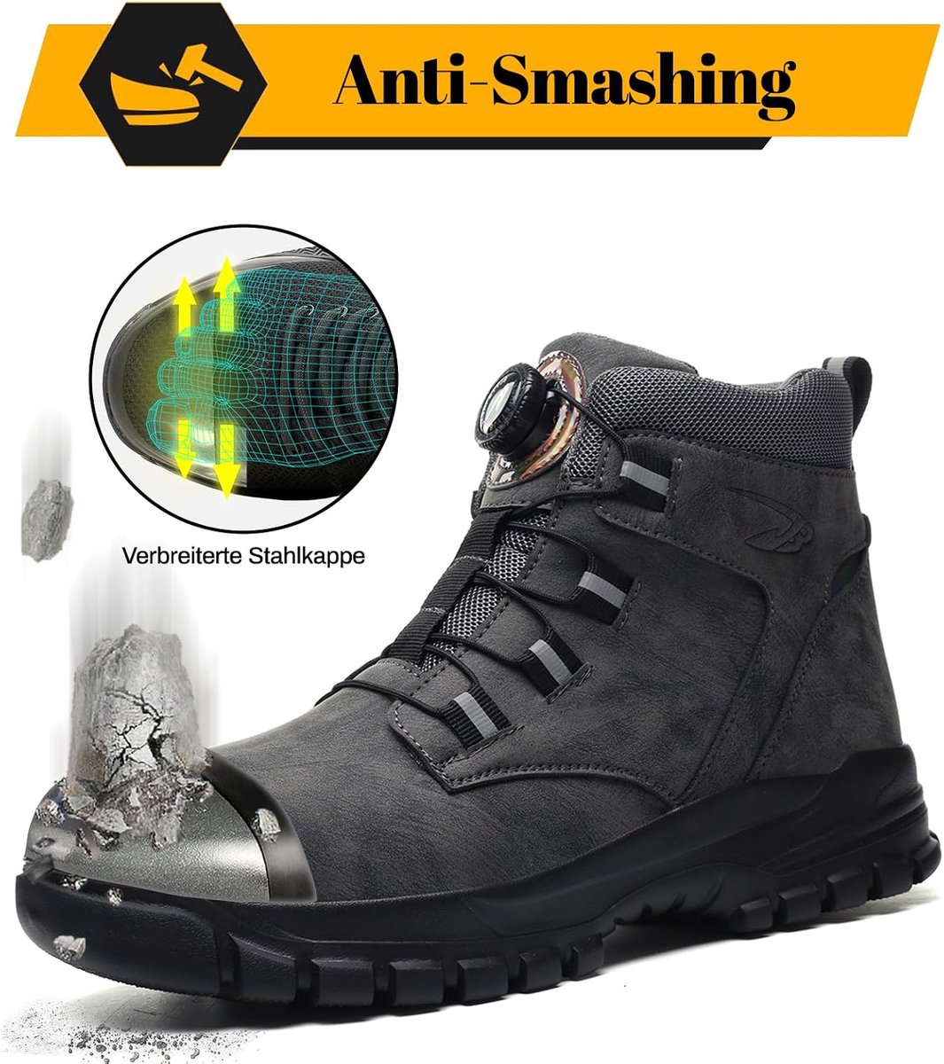 Heren Dames Veiligheidsschoenen Waterdicht Werklaarzen Lichtgewicht Werkschoenen met Stalen Neus Antislip Beschermende Schoenen,Grijs,45EU