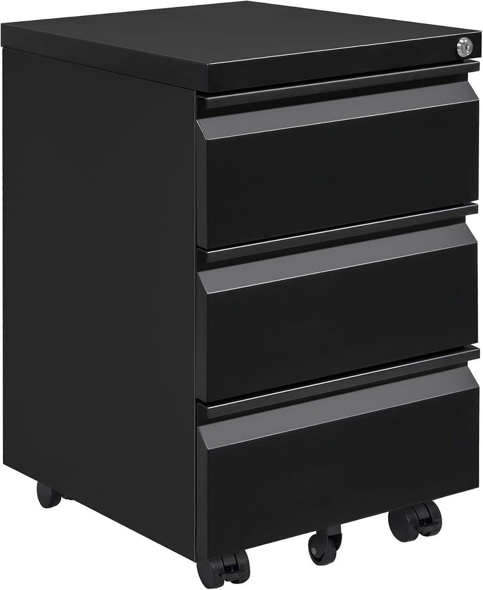 Mobiele archiefkast met slot, 4 sleutels, 3 laden, kantoorkast van metaal, reeds voorgemonteerd, voor kantoor, thuiskantoor, zwart