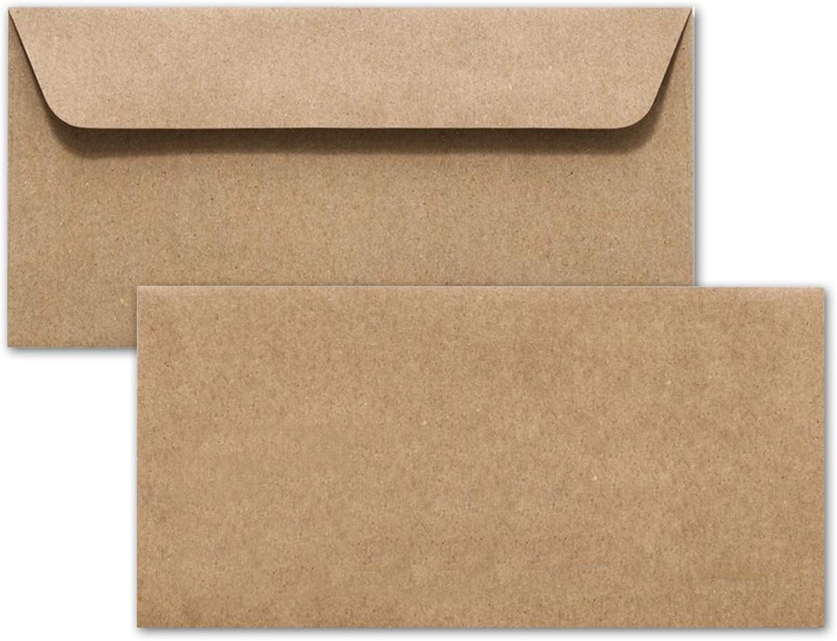 75 Kraftpapieren Omslagen DIN Lang - Bruin EKO Vintage- Zelfklevend 11,4 x 22,9 cm - Briefomslagen zonder venster van gerecycled papier - Vintage enveloppen van materiaal