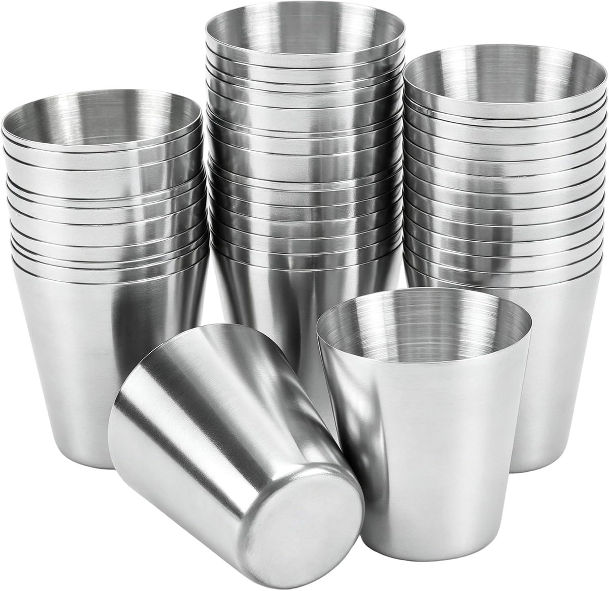 40 stuks borrelbekers, 3,6 x 4 cm, 30 ml, zilverkleurig