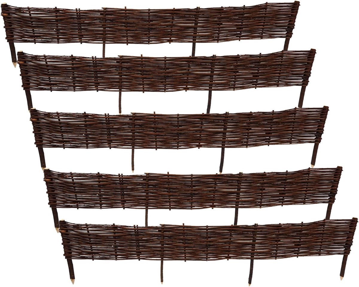 Palissade 5-delige Set, Wilgenhek 120 cm x 20 cm, Natuurlijke Wilgenafrastering, Houten Tuinafscheiding, Handgemaakte Wilgenvlecht, Borderafscheiding, Plantenbak Rand