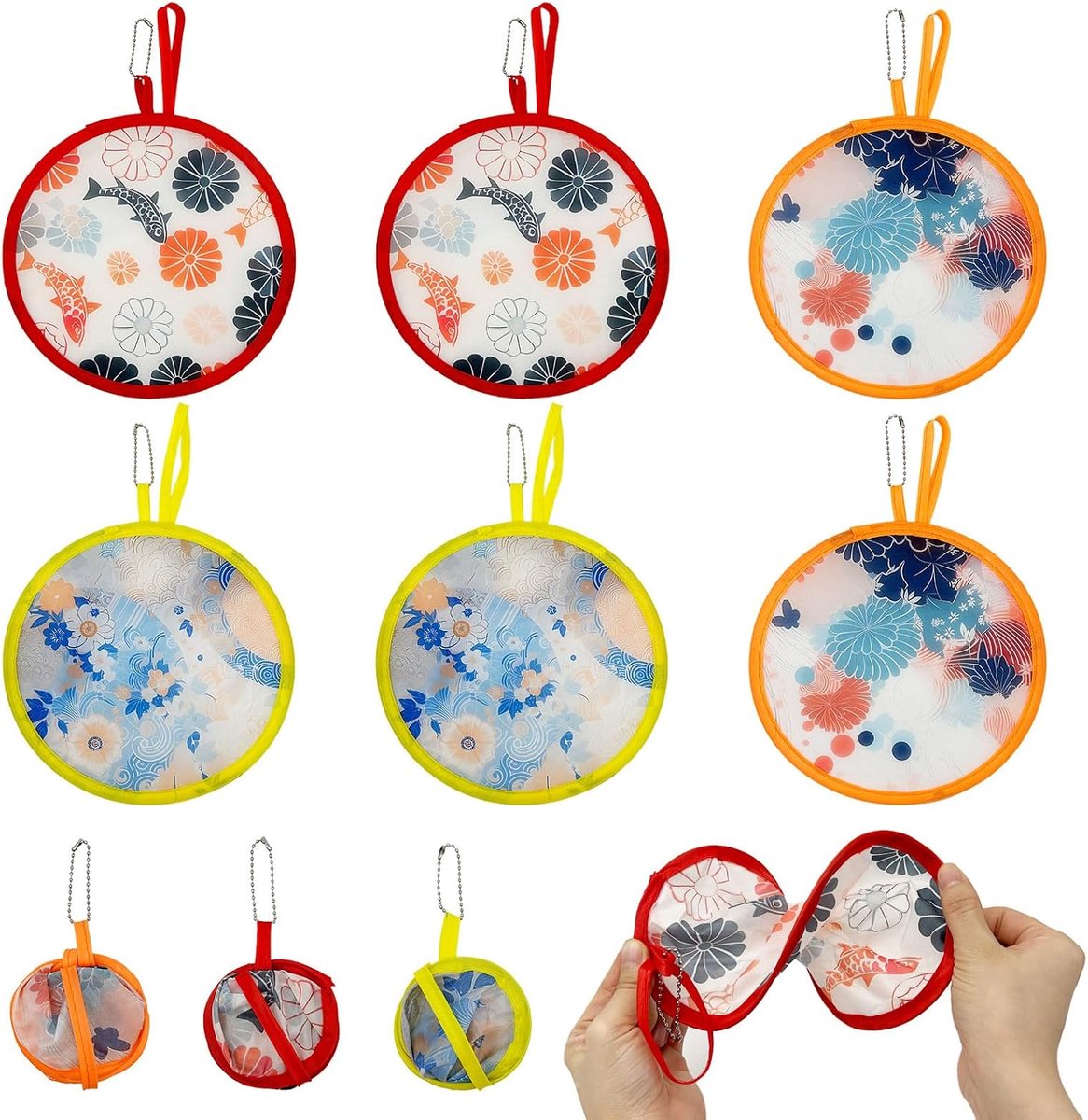 6 stuks ronde vouwwaaiers, opvouwbaar, bloemenwaaiers, mini-waaiers, voor feestjes, bruiloften, festivals (6 stuks)