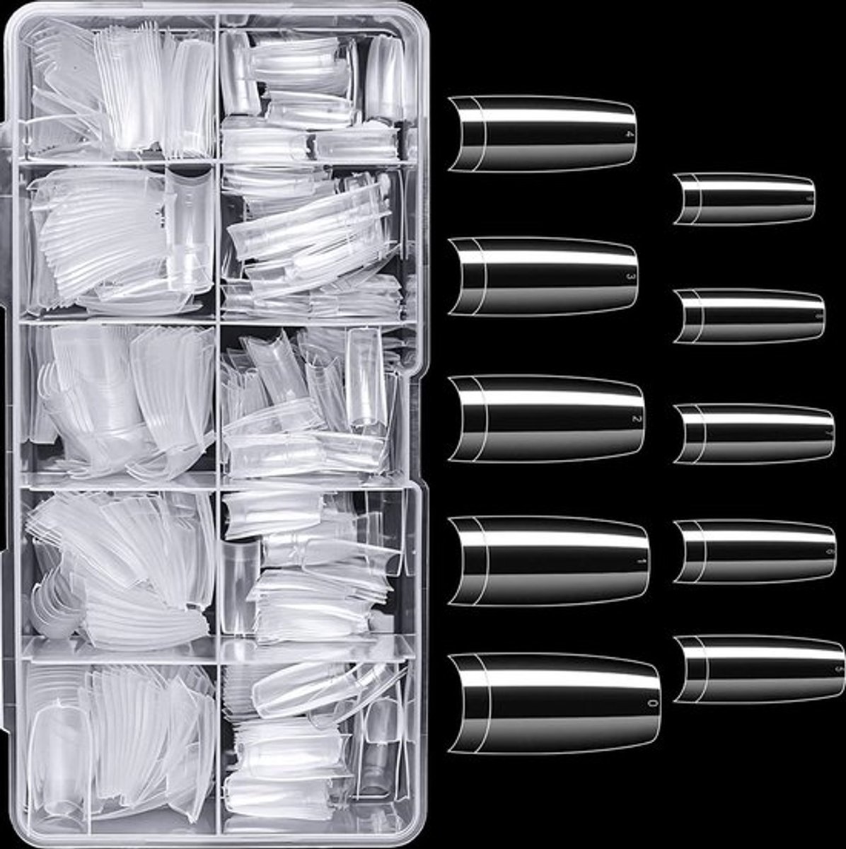 Nifkos - Transparante Nagel Tips - 100 stuks - Coffin Shape - Nagel Verlenging – Nageltips voor Gel en Acrylnagels - Kunstnagels - Nepnagels