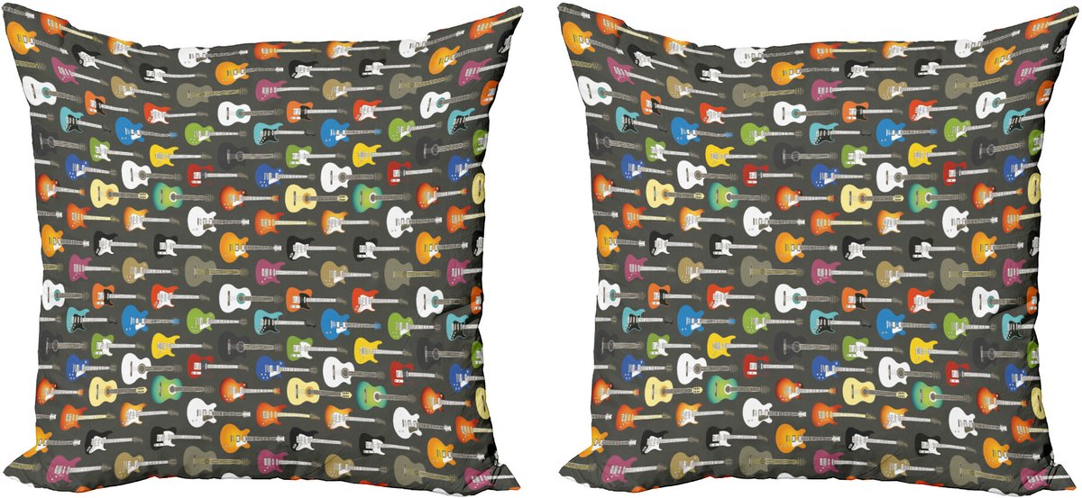 ABAKUHAUS Gitarre Sierkussenhoes Set van 2, Muziek Thema Streicher, Modern Accent Dubbelzijdige Digitale Print, 40x40, Meerkleurig