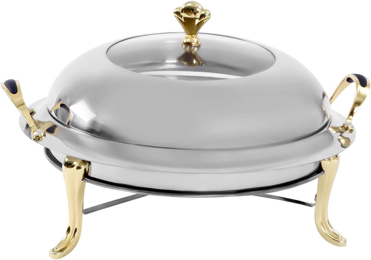 3 liter roestvrijstalen voedselverwarmer met deksel - Brandstofhouder voor hotels, buffetten, restaurants, familiefeesten, slaapzalen, banketten, bruiloften - Goud