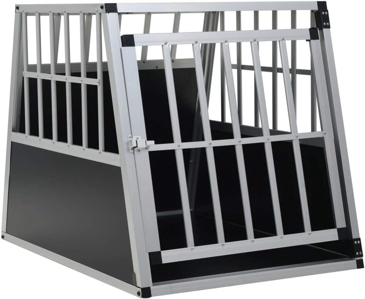 Hondentransportbox voor auto, hondentransportbox, hondenkooi, hondenbox auto hond met enkele deur, aluminium, 65 x 91 x 69,5 cm (B x D x H) zilver