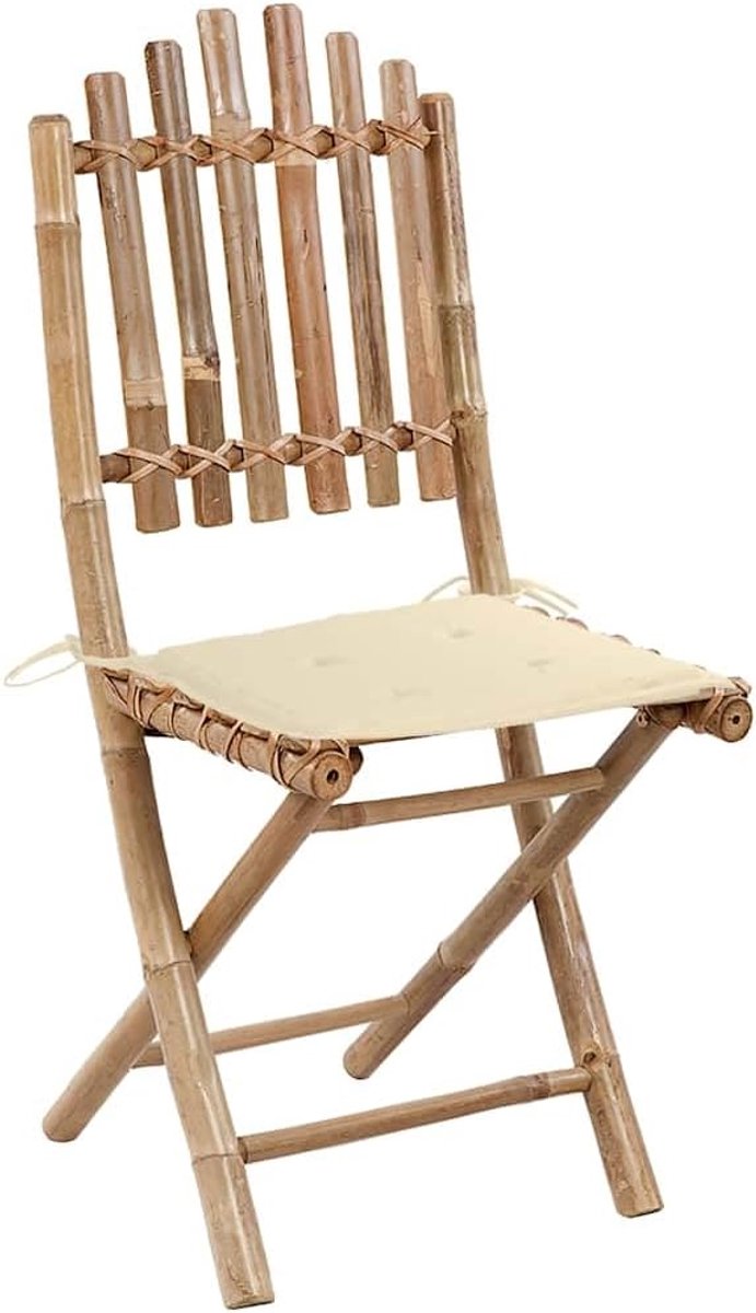 Bamboe tuinstoelen, 2 stuks, met kussen voor buiten, massief bamboeframe, inklapbaar, waterdicht, onderhoudsvriendelijk, zitplaatsen tot 110 kg, ideaal voor terras en tuin