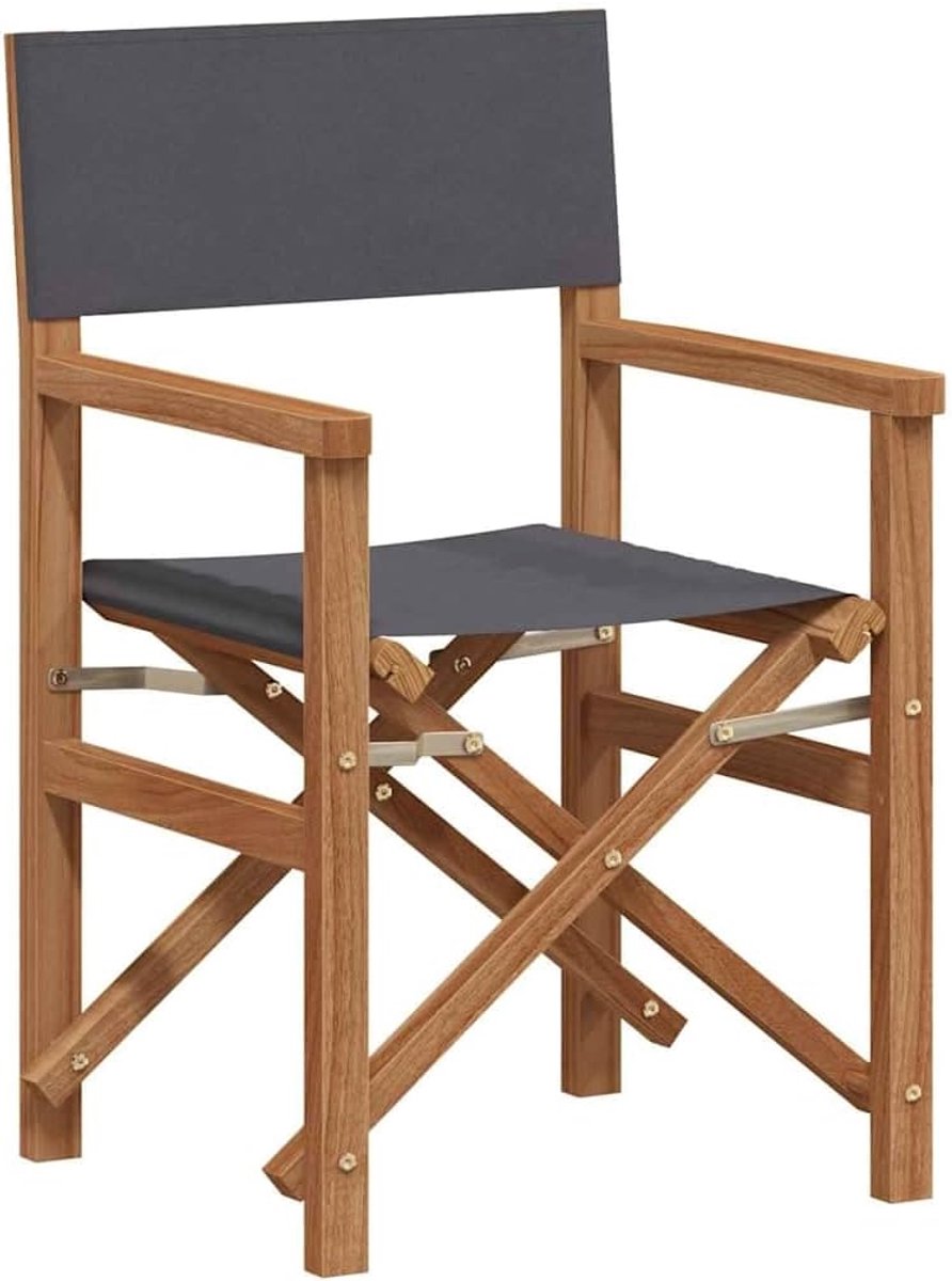 Eetkamerstoel grijs 56 x 54 x 87 cm van massief teakhout, met polyester zitting en vierkante armleuningen, voor tuin en terras