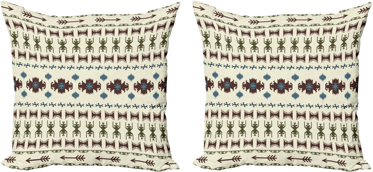 ABAKUHAUS Etnisch Sierkussenhoes Set van 2, Aztec india, Modern Accent Dubbelzijdige Digitale Print, 60x60, Beige en Bruin