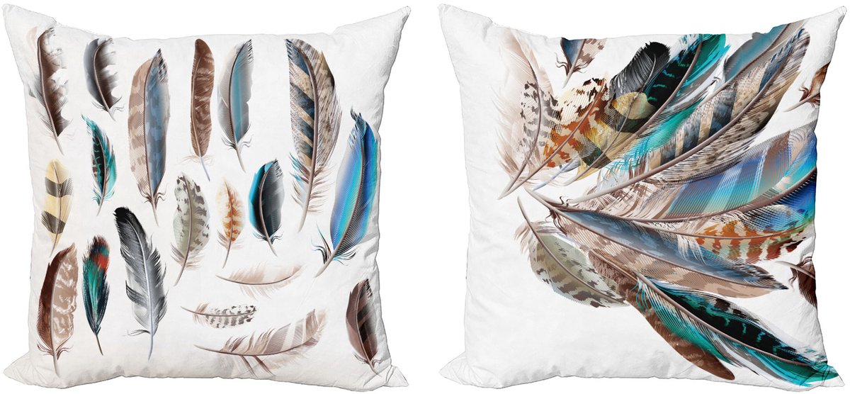 ABAKUHAUS Bohemien Sierkussenhoes Set van 2, Boho Kunst Natuur Federn, Modern Accent Dubbelzijdige Digitale Print, 45 x 45 cm, Meerkleurig