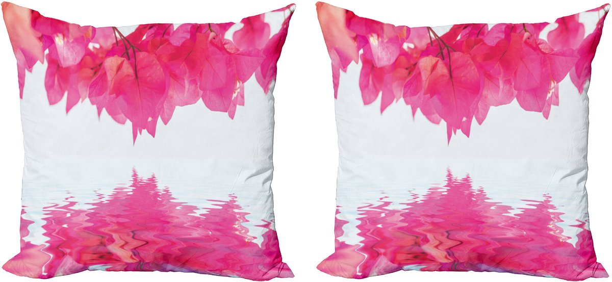 ABAKUHAUS Natuur Sierkussenhoes Set van 2, Roze-Bladeren op Fluss, Modern Accent Dubbelzijdige Digitale Print, 40x40, Warm Roze
