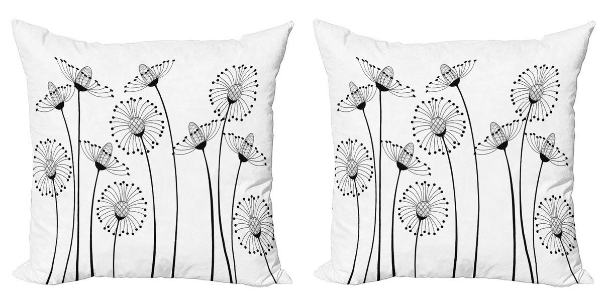 ABAKUHAUS Bloemen Sierkussenhoes Set van 2, Meadows, Modern Accent Dubbelzijdige Digitale Print, 45x45, Wit Zwart