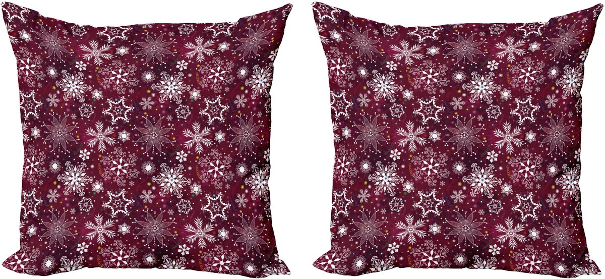 ABAKUHAUS Winter Sierkussenhoes Set van 2, Flocken Kleurrijke, Modern Accent Dubbelzijdige Digitale Print, 40x40, Bordeaux Wit Meerkleurig