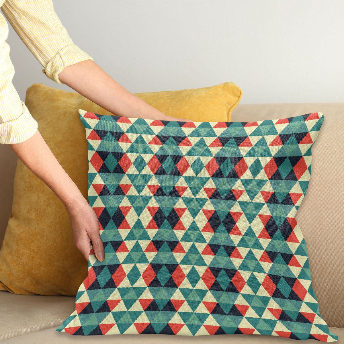 ABAKUHAUS Geometrisch Kussenhoes, Kleurrijke Gitter Retro-Stijl, Water- en Vuilafstotende Stof met Digitale Print voor Binnen en Buiten, 40 x 40 cm, Meerkleurig