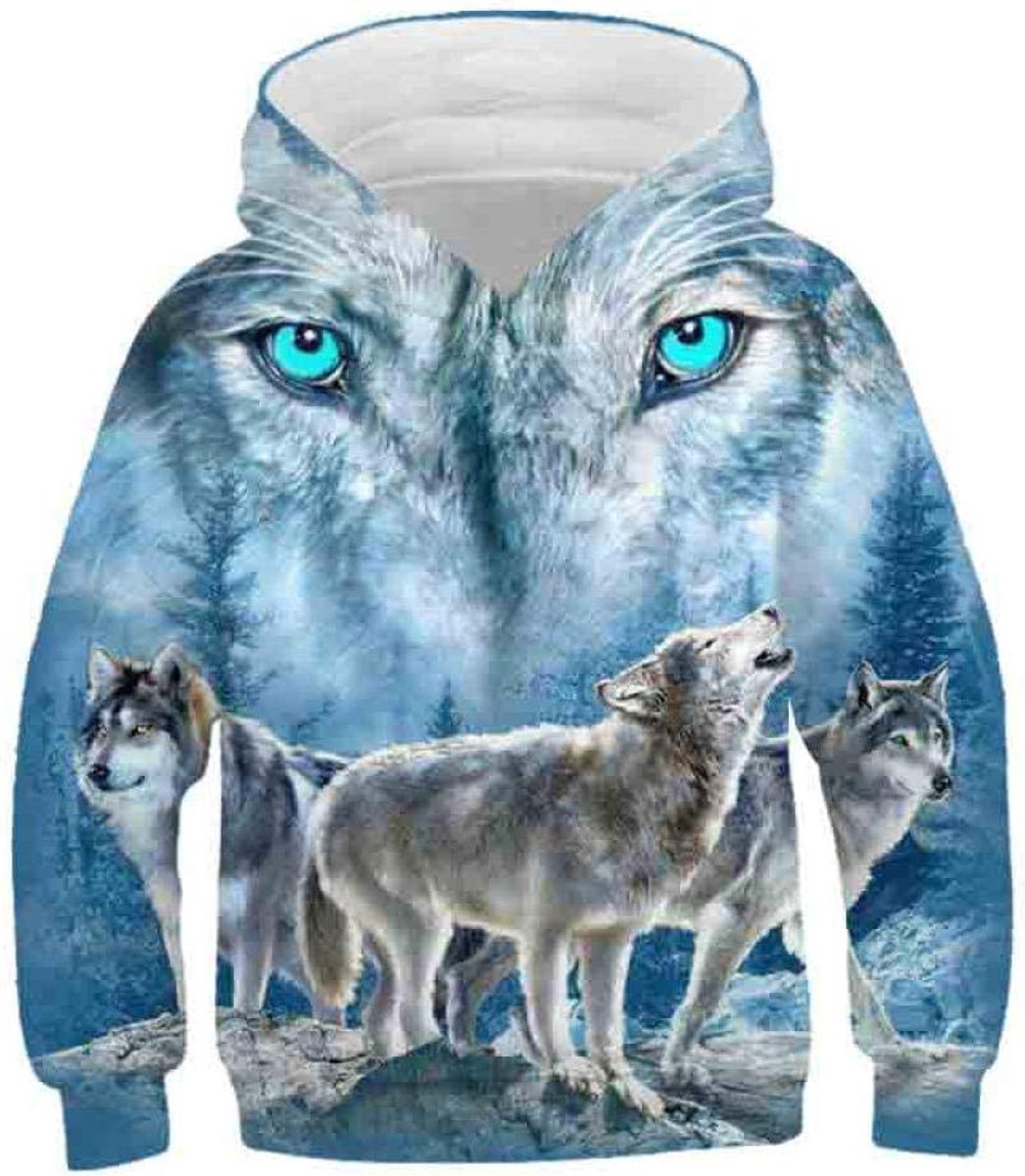 Hoodie 3D Print,3D-Geprinte Wolf Kindermuts Sweatshirt, Jongen En Meisje Animal Fashion Lange Mouw Trui, Gepersonaliseerde Hoodie