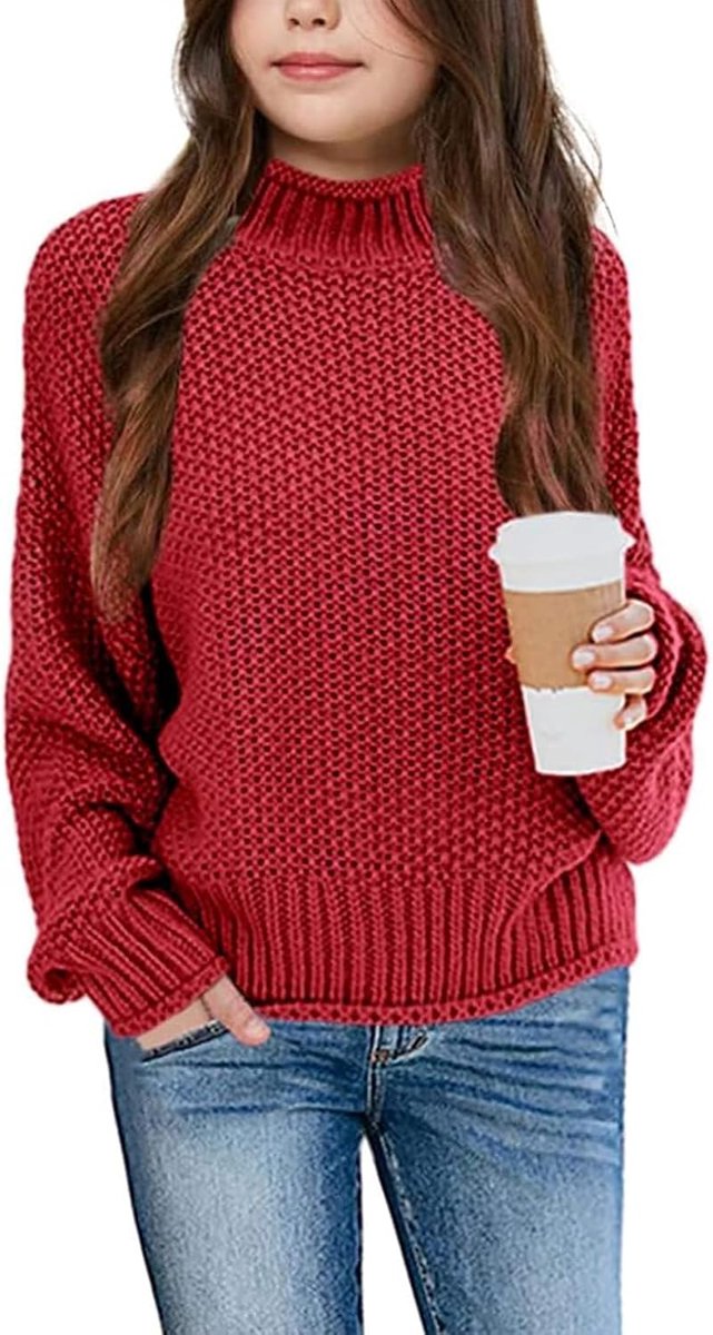 Meisjespullover winter rolkraag gebreide trui lange mouwen gebreid casual 5-14 jaar